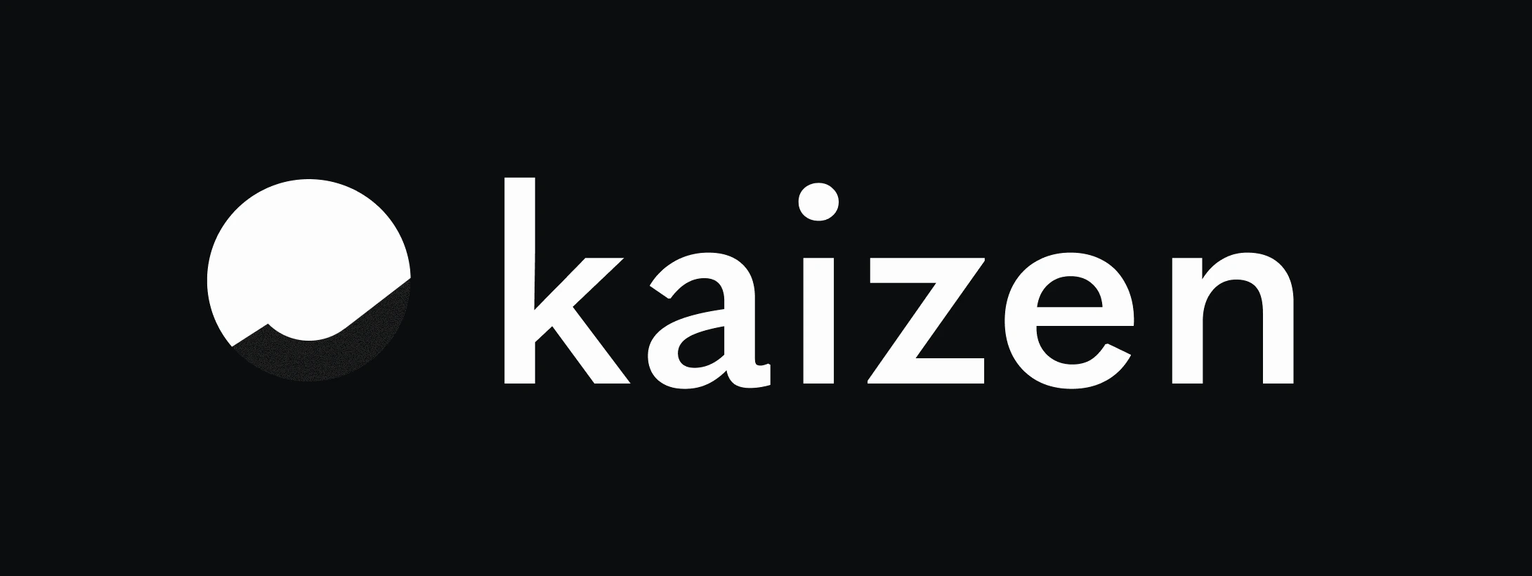 The Kaizen lockup reversed out: mark and wordmark in white on near-black.