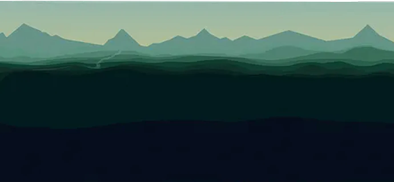 A section of the panorama at full scale: ridgelines receding into haze with a river threading through the foreground.
